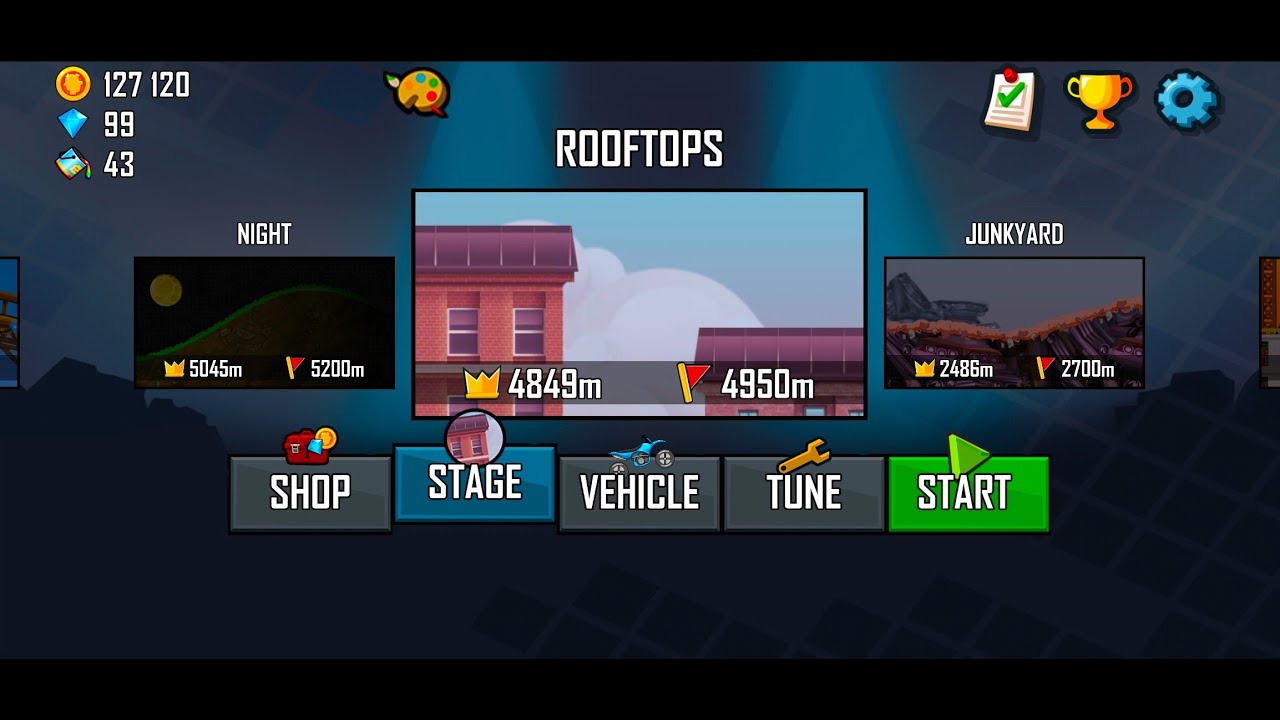 Hill Climb Racing (2012) - Rooftops - All Vehicles and All Records