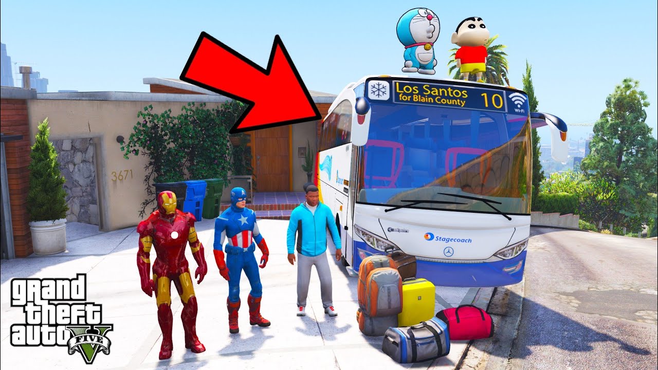 Franklin And Shinchan Journey by Road Trip with Expensive Bus Mount chiliad to Los Santos IN GTA V