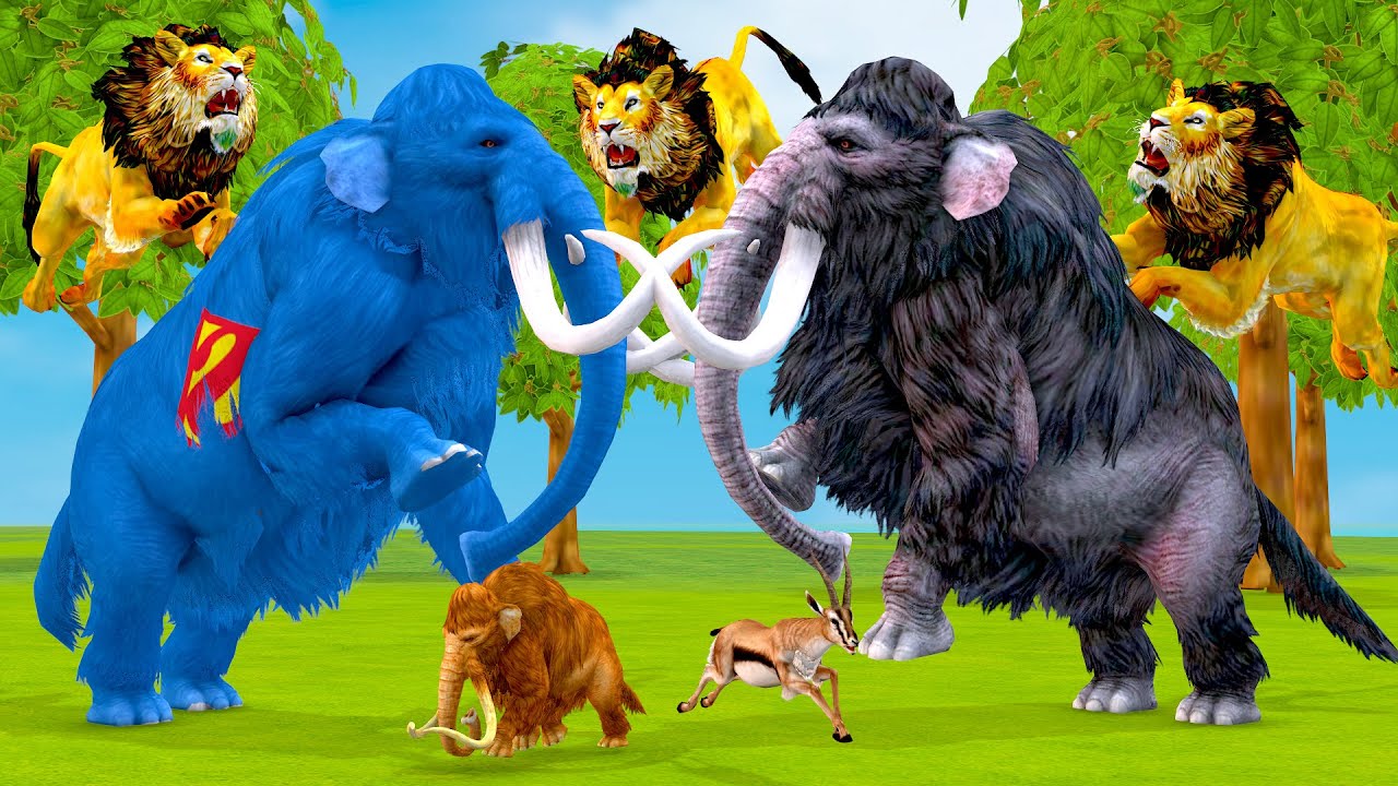 Black Mammoth Vs Zombie Mammoth Attack Lion Woolly Mammoths Rescue Save by Super Mammoth Elephant