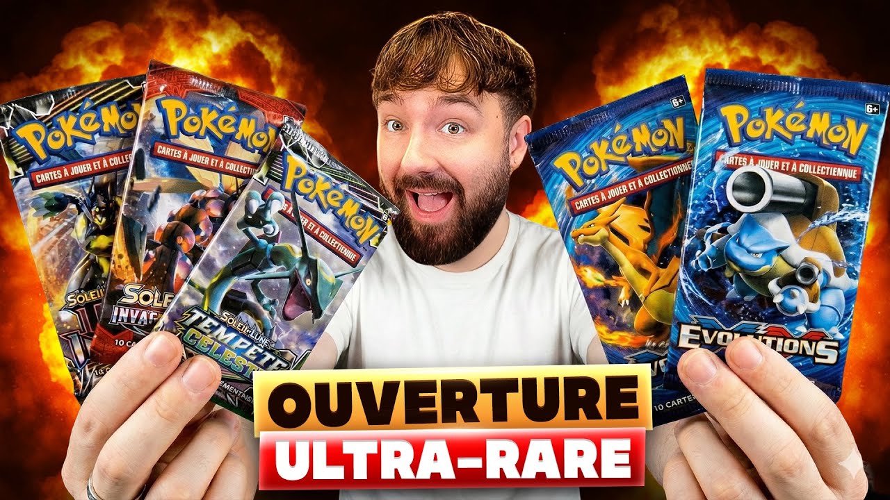 OUVERTURE ULTRA RARE DE 5 BOOSTERS POK&Eacute;MON ANCIEN ! ( XY - SOLEIL ET LUNE )