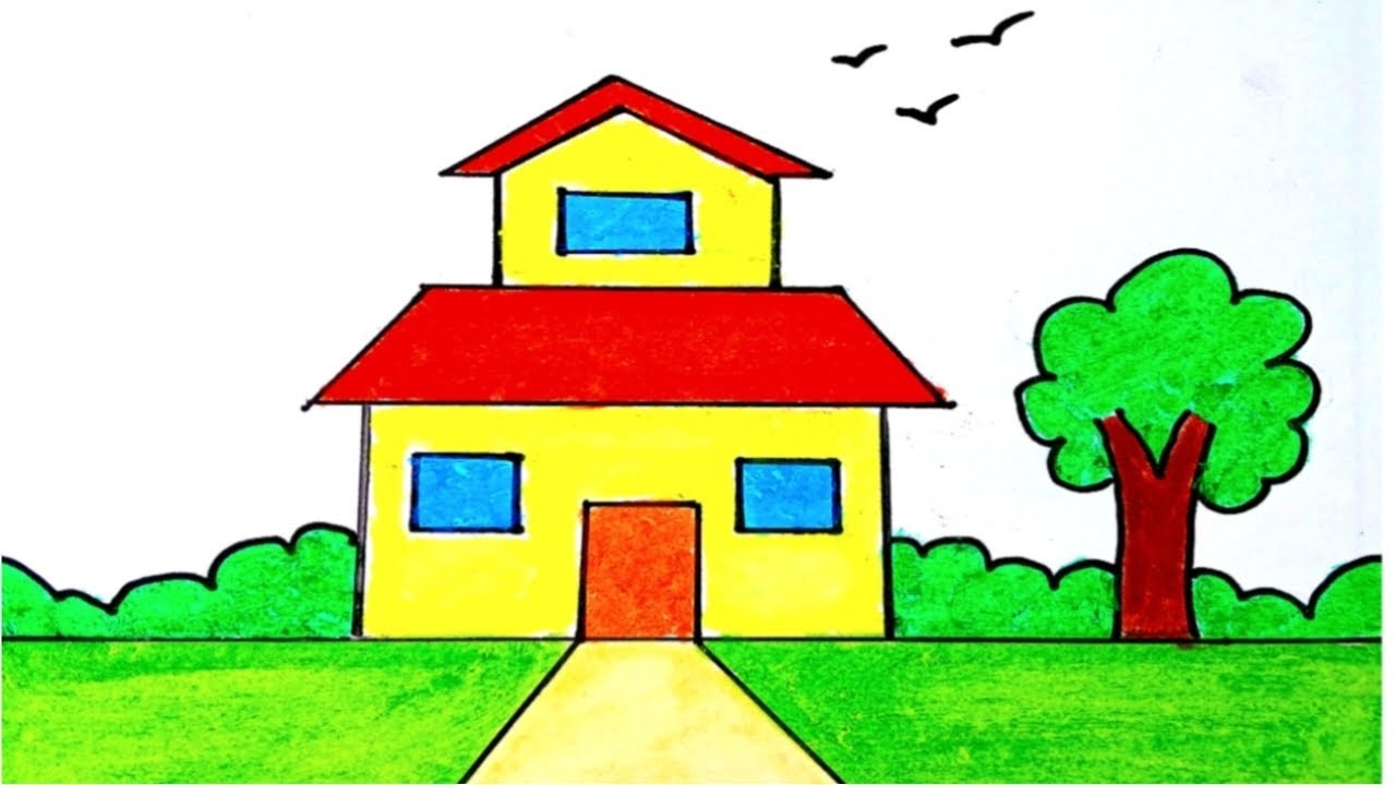 House Drawing / How to Draw a House / House Scenery Drawing Easy Step By Step / Ghar Drawing