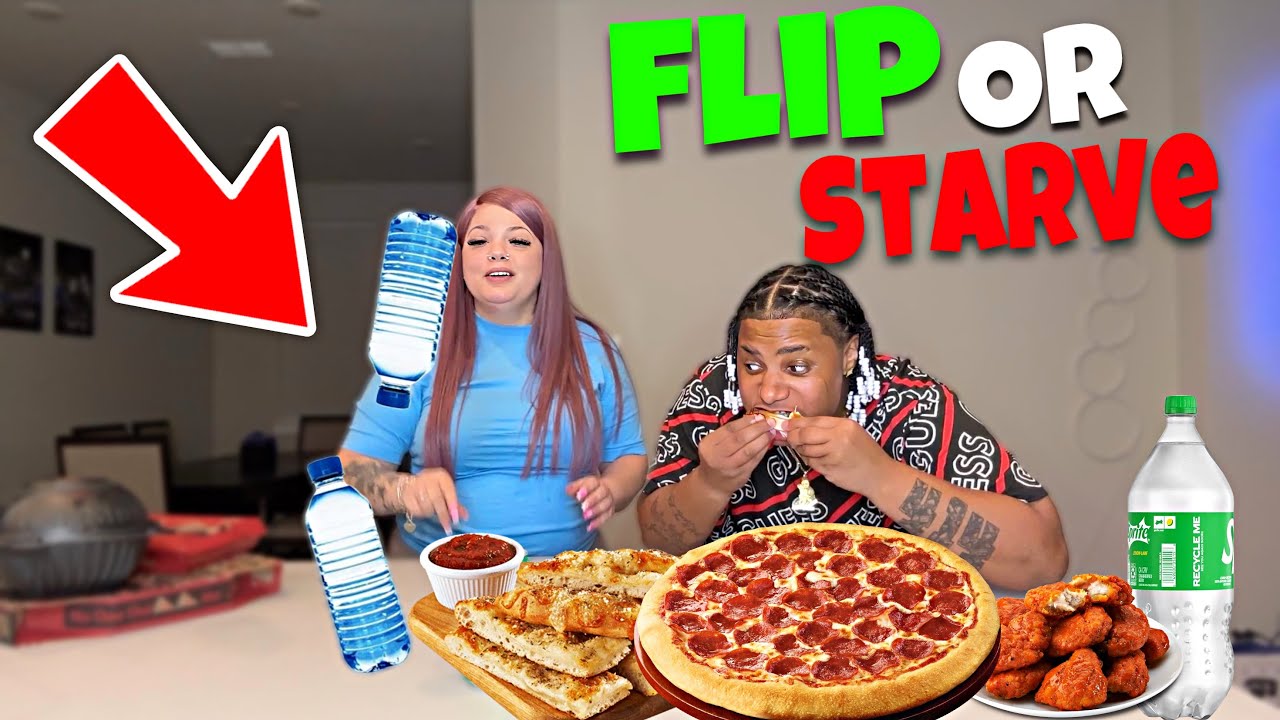 FLIP THE BOTTLE OR STARVE CHALLENGE ! ((PIZZA HUT))