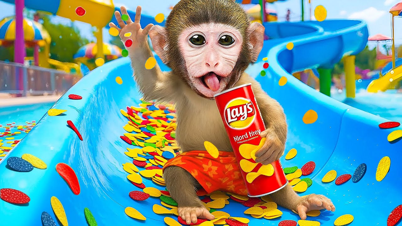 Monkey MoMo Plays on a GIANT Magic Slide and Takes Care of a Baby Monkey | MoMo Monkey Life