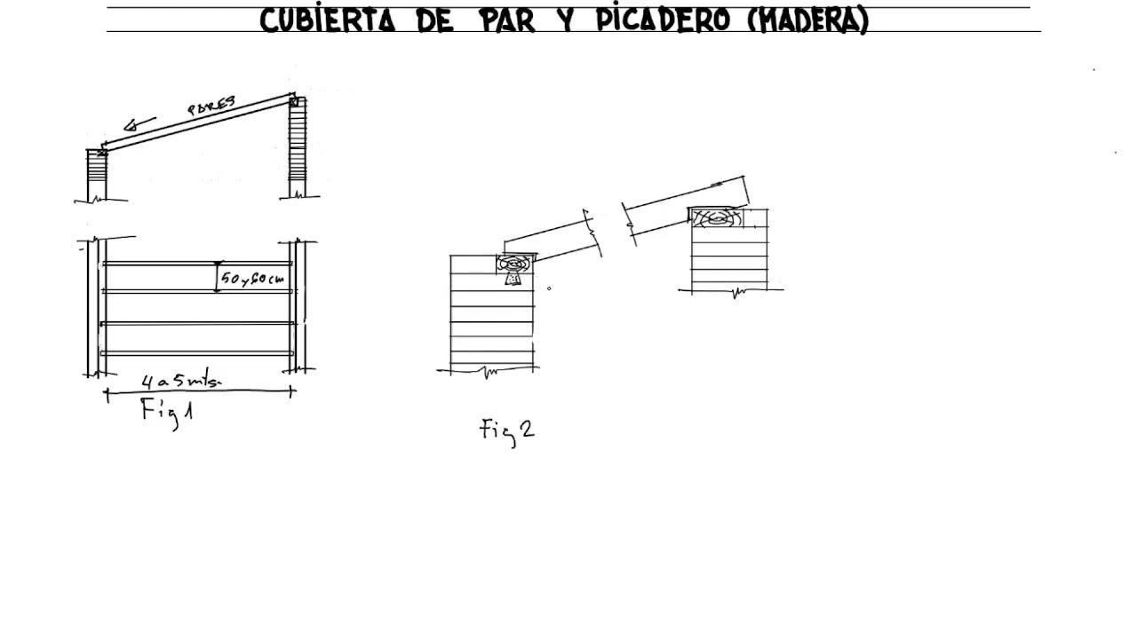 Muro de ladrillo y cubierta de madera, par y picadero.