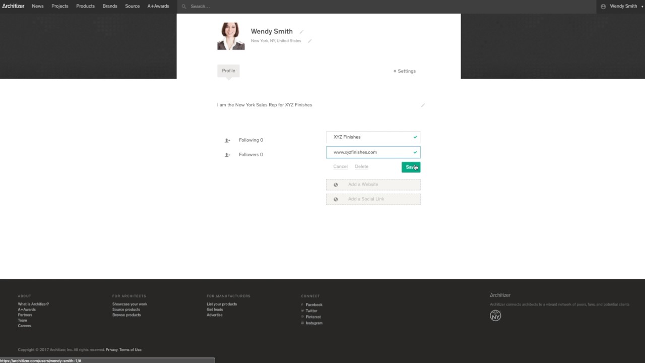 Architizer: Signing In and Setting Up Your Account (Manufacturers)
