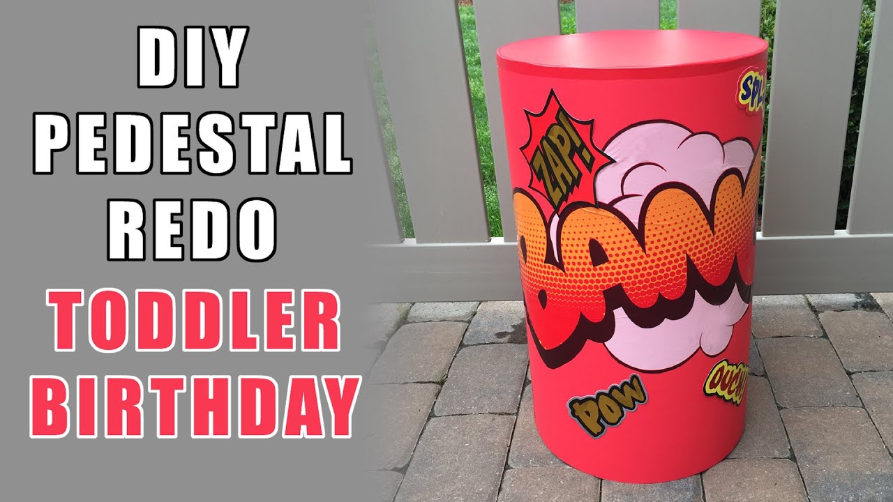DIY Pedestal Cylinder Display Redo for Toddler Cartoon Birthday Party