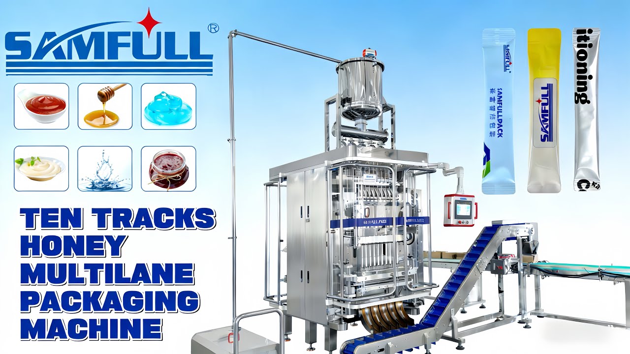 10 lanes honey stick packs multi lanes liquid packing machine, for honey, oils, drinks. #machine  