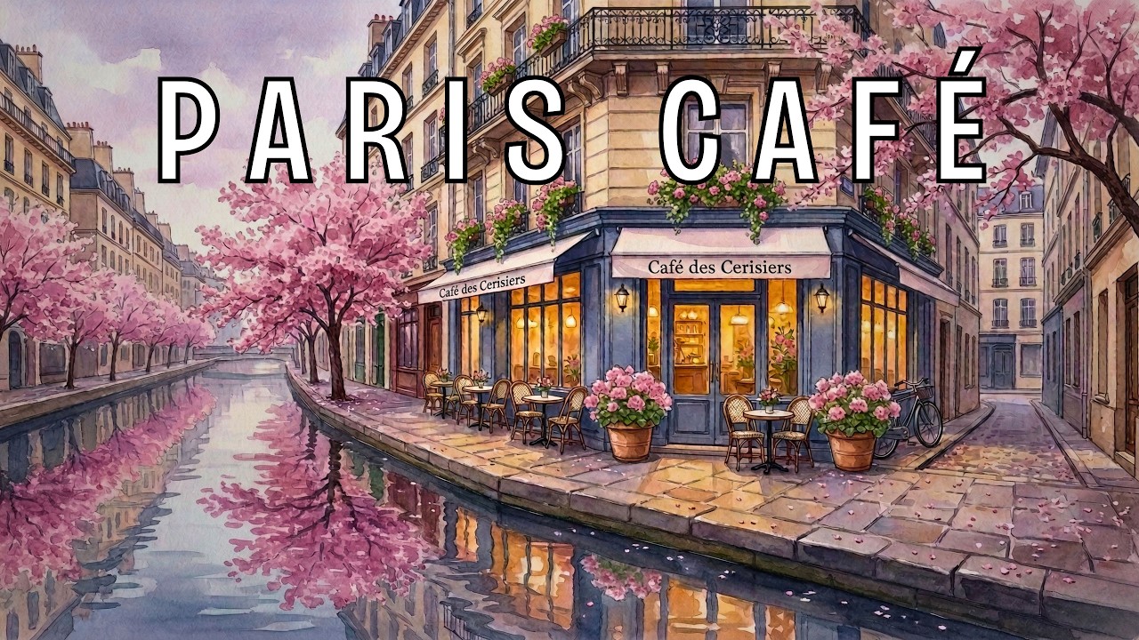 PARIS CAFE 🌸 Spring Canal Corner for Reading | Soft French Instrumental | Paris Cafe Playlist