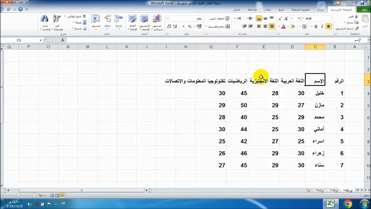 11   تكنولوجيا المعلومات   ثاني متوسط   تنسيق البيانات في إكسيل   الجزء الثاني