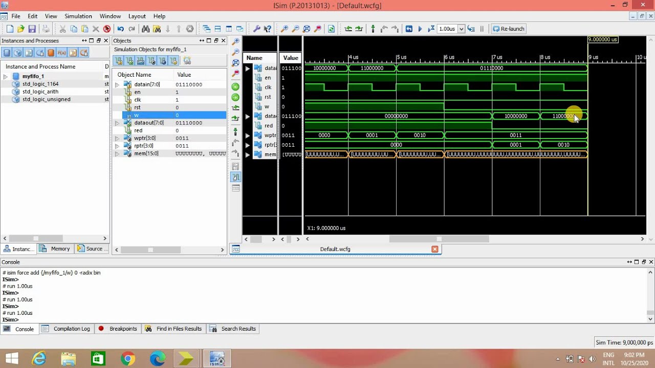 Xilinx ISE DESIGN SUITE TUTORIAL|| Simulation Of 16X8 FIFO Memory || VHDL Code