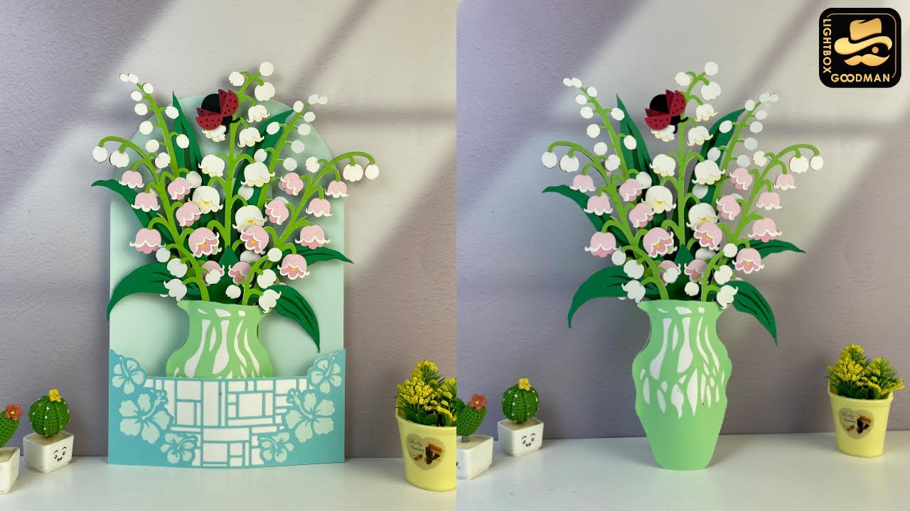 How To Make Paper Cut Pop up Card Flower Vase Lily Of The Valley