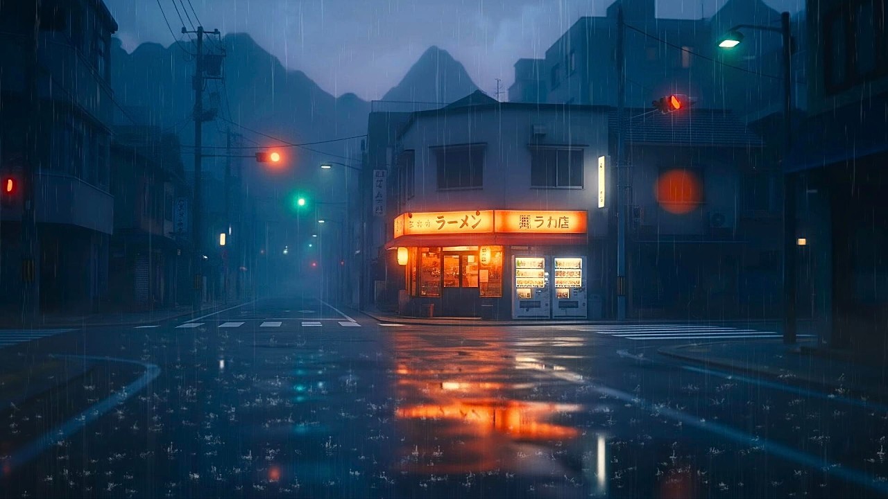 90s Rainy Japan Midnight 🍜 Neon Ramen Shop Lofi