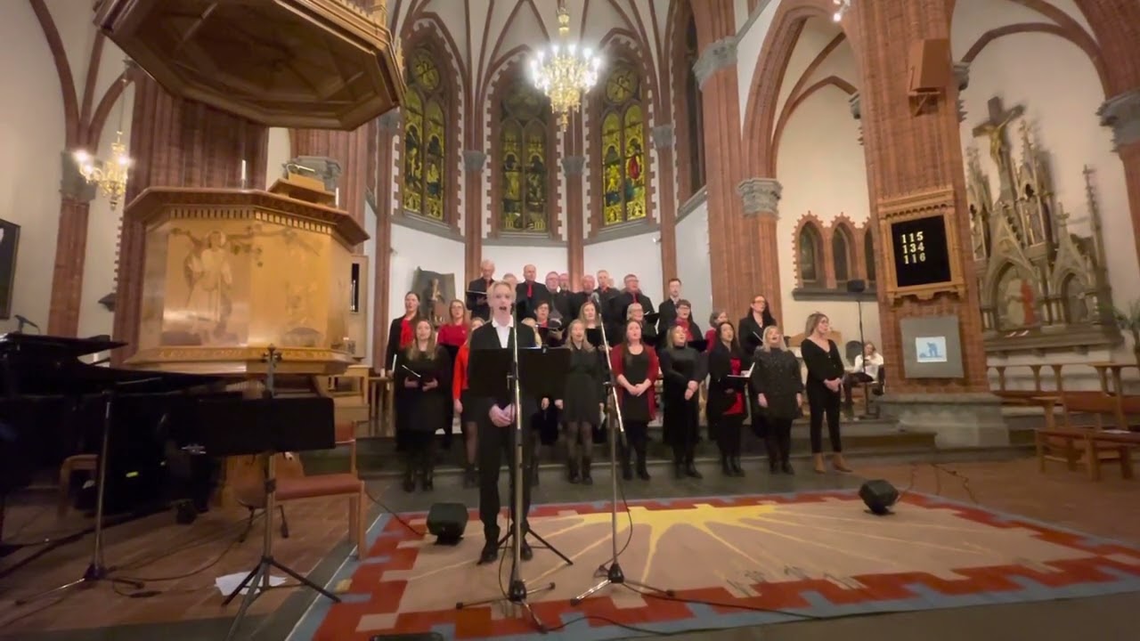 Oscar Svensson sjunger ”Gläns över sjö och strand” tillsamans med Mixkören och Tritonus kören