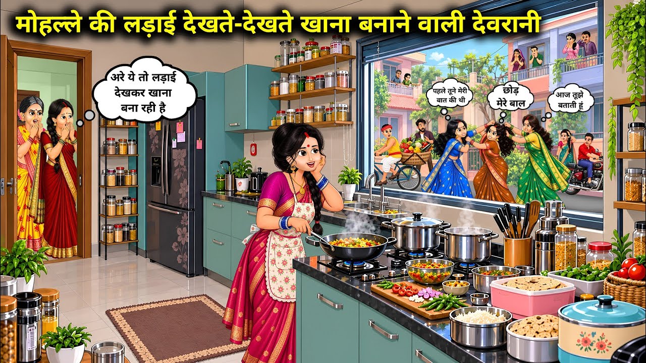 मोहल्ले की लड़ाई देखते-देखते खाना बनाने वाली देवरानी | Sister-in-law cooking food while watching the