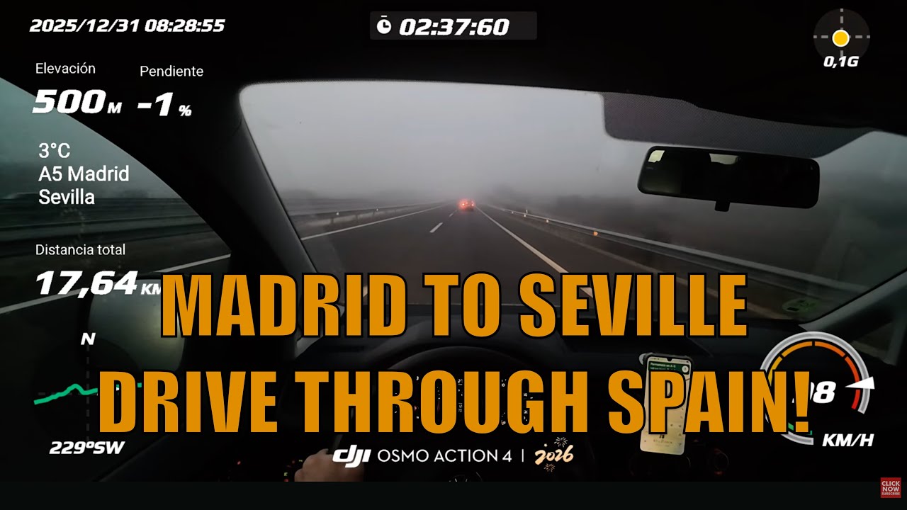 🚗📹  Madrid to Seville Spain Road Trip Drive via A-5 Highway | Scenic 4K Driving