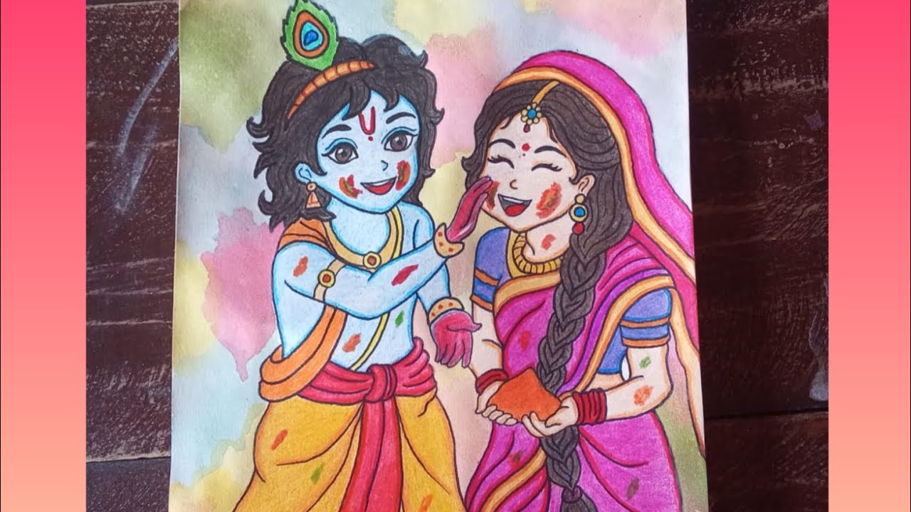 Cute Radha Krishna holi drawing।। Radha Krishna playing Holi।। Holi special drawing...