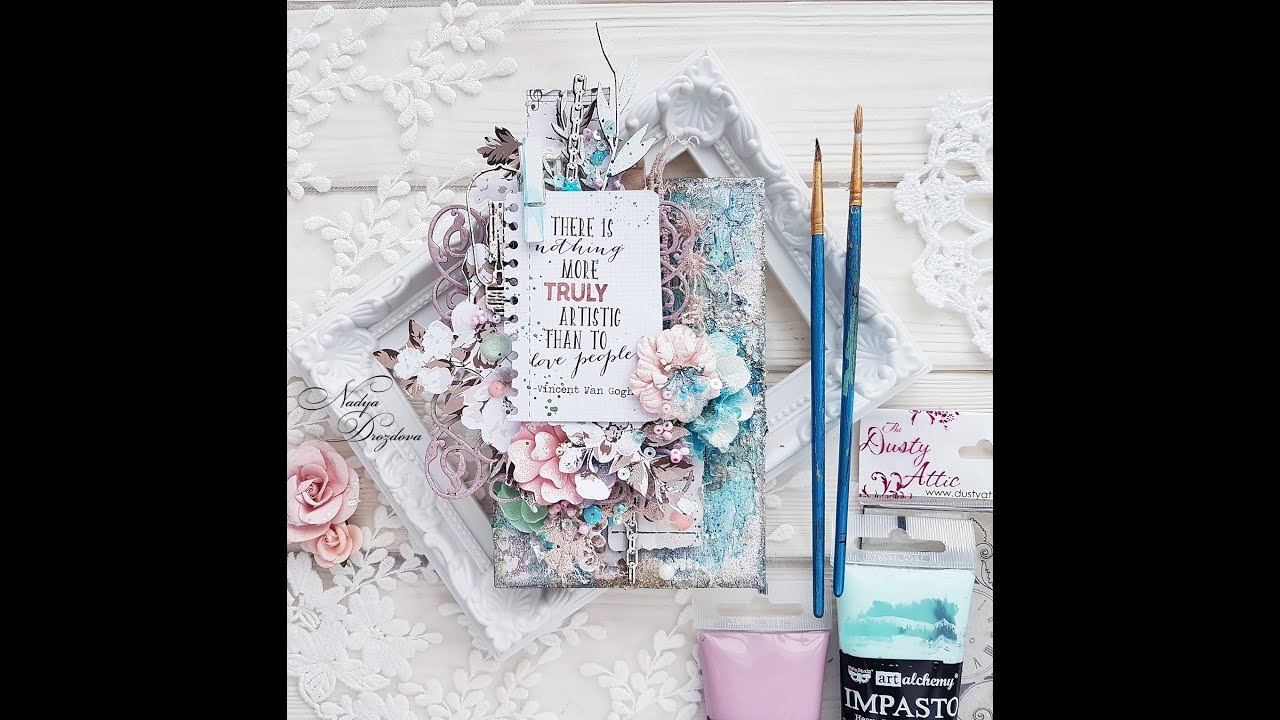 Step-by-step Tutorial mixed media canvas for Dusty attic