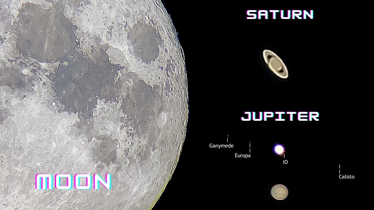 MOON, SATURN and JUPITER through Celestron Powerseeker 60AZ | 4K