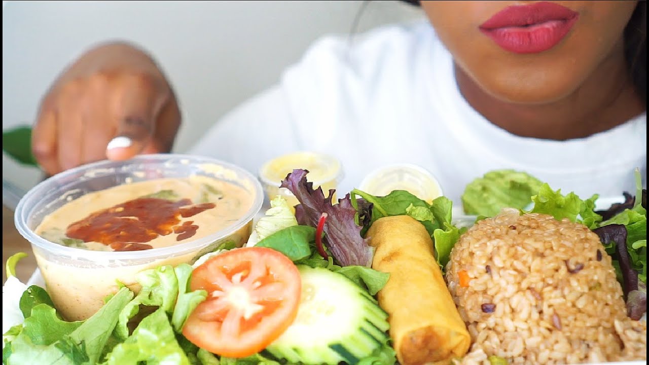 ASMR | VEGAN THAI FOOD (Spicy Red Curry, Vegan Chicken, Fried Rice, Spring Roll) EATING SOUNDS