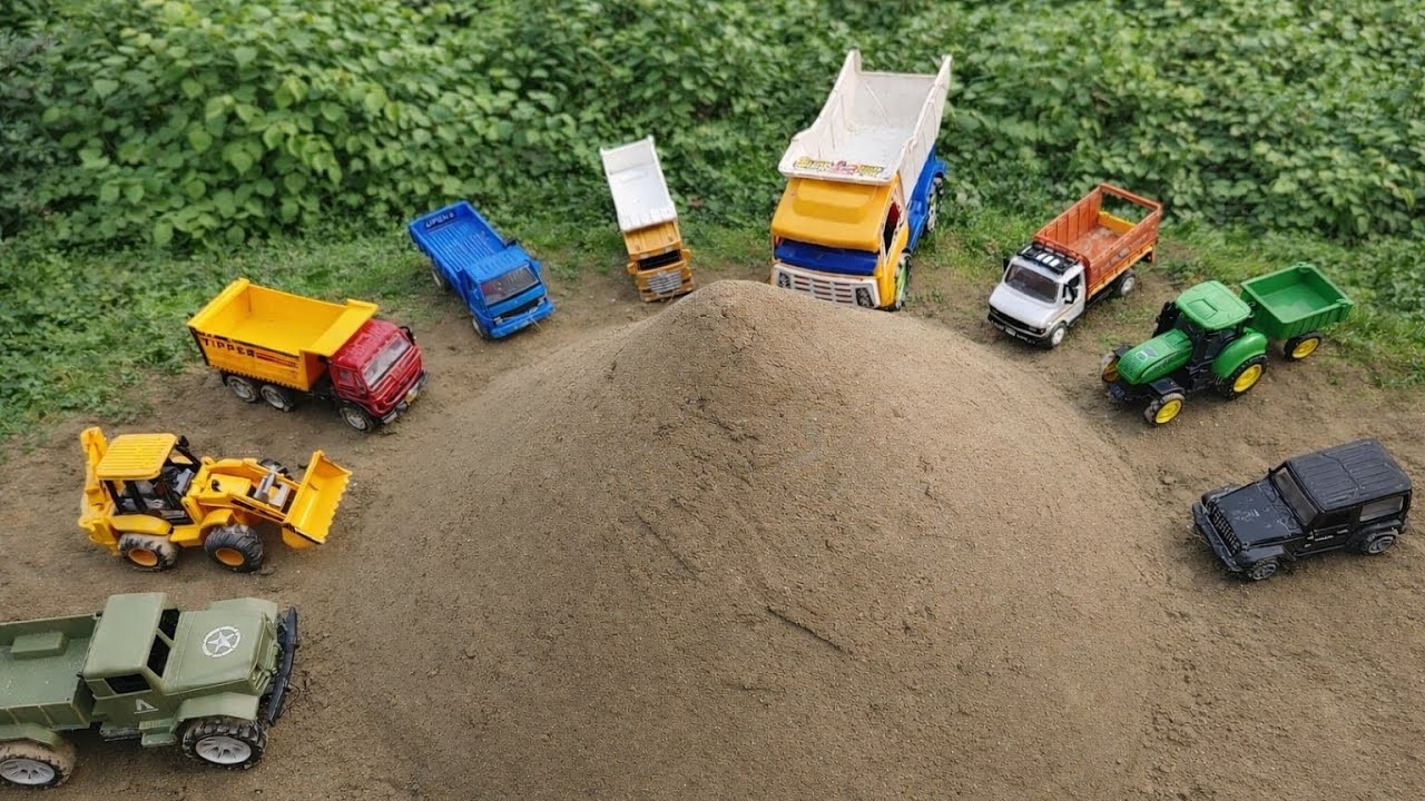 Mini Construction Site with Dump Trucks and Tractor  Toy Vehicles Ready to Move the Sand Mountain ⛰️