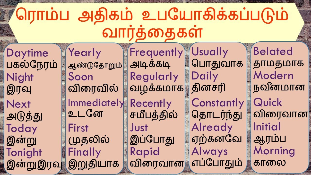 ரொம்ப அதிகம் உபயோகிக்கப்படும் வார்த்தைகள் | Daytime | Night | தமிழ்| tamil |#Spokenenglishintamil