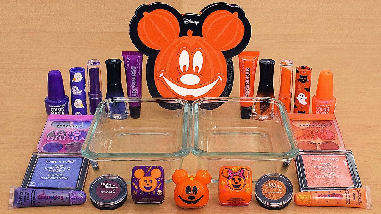 Purple vs Orange - Mixing Makeup Eyeshadow Into Slime ASMR