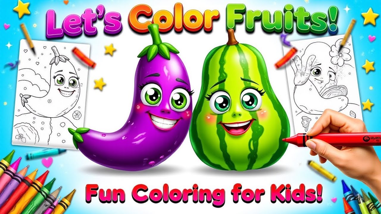Learn to Color Brinjal & Melon | Kids Drawing Video