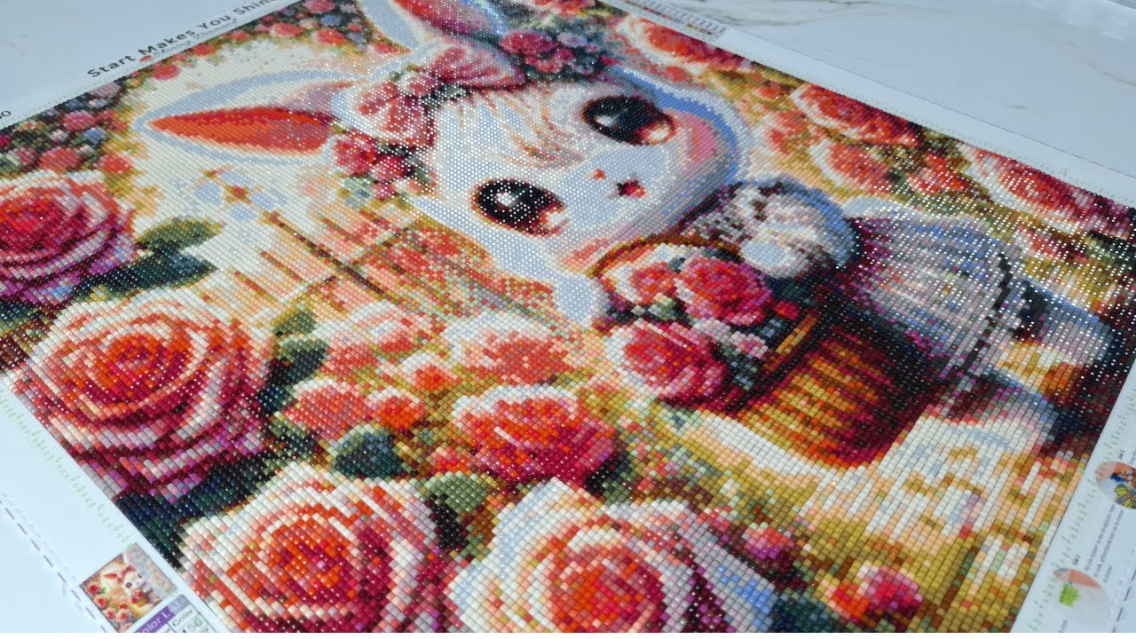 Diamond painting ASMR 사각보석십자수 귀여운 토끼 장미정원 part3 완성!