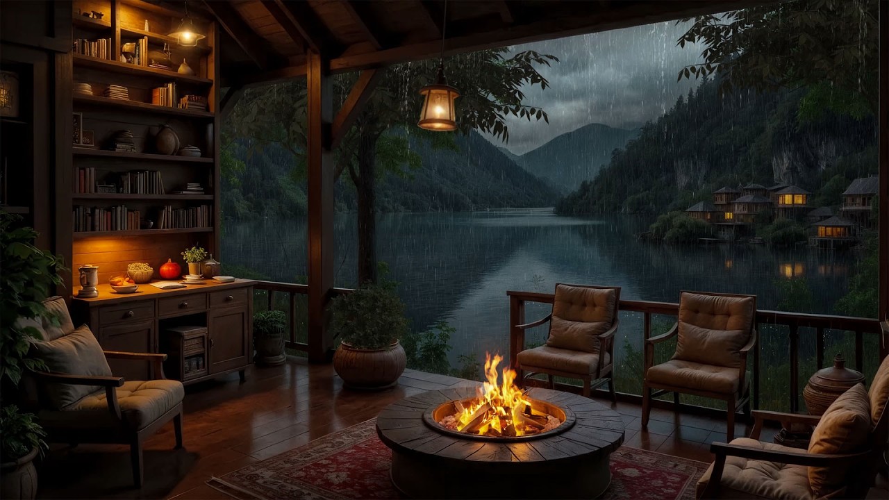 Relax on a Rainy Lake Balcony 🌧️🔥 Cozy Fire Sounds for Peaceful Sleep & Deep Calm
