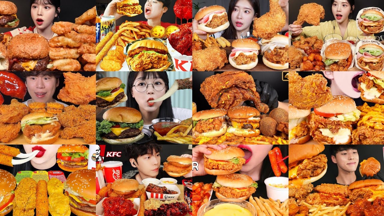 HUGE FEAST OF KOREAN CRISPY CHICKEN & BURGERS | FAST & CRUNCHY EATING COMPILATION 🍔🔥| ASMR MUKBANG  