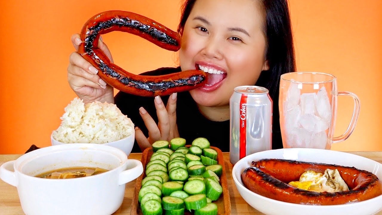 GIANT KIELBASA SAUSAGE + RICE + CUCUMBER MUKBANG 먹방 EATING SHOW!