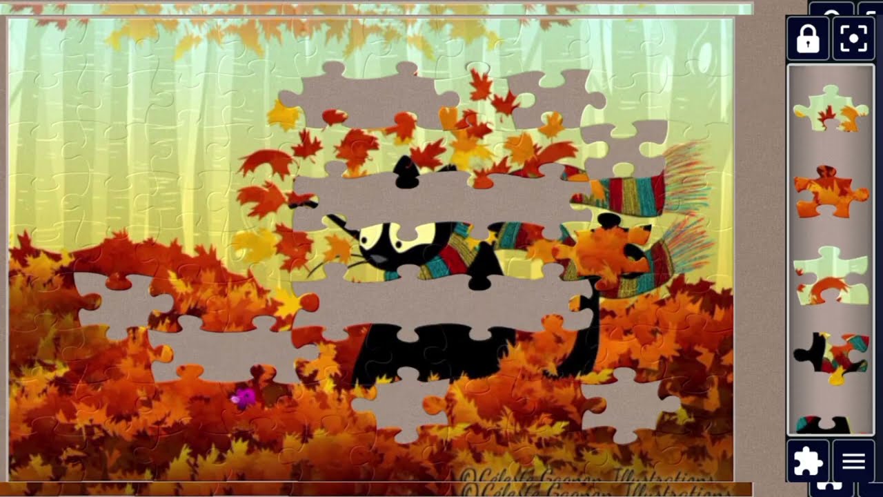 Cozy Scarf🧣Cat in Crimson Leaves 🍁🐾🧩 beautiful jigsaw puzzle 🧩//@jigsawpuzzle45 