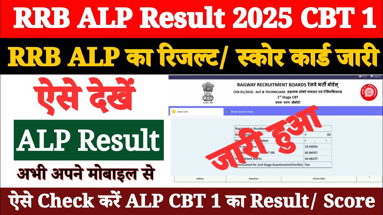 RRB ALP CBT 1 Result 2025 Kaise Dekhe ? How to Check RRB ALP Result ? ALP Result Kaise Check Kare ?