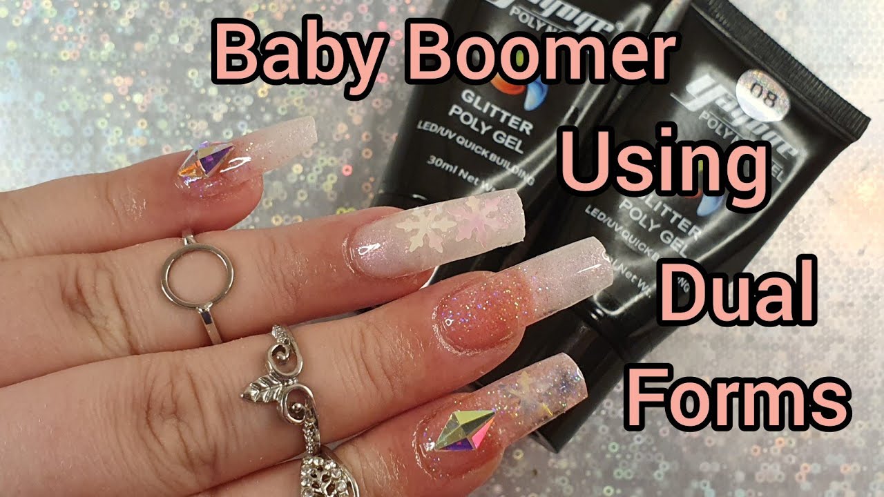 Baby Boomer Nails using DUAL FORMS & POLYGEL!YAYOGE GLITTER POLYGEL! ENCAPSULATING using DUAL FORMS!