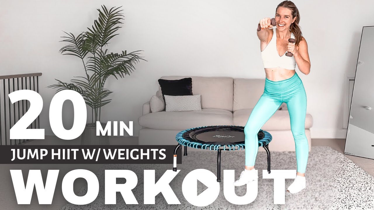 20 Minute Mini Trampoline HIIT Workout with Weights | Tabata, Low Impact Cardio