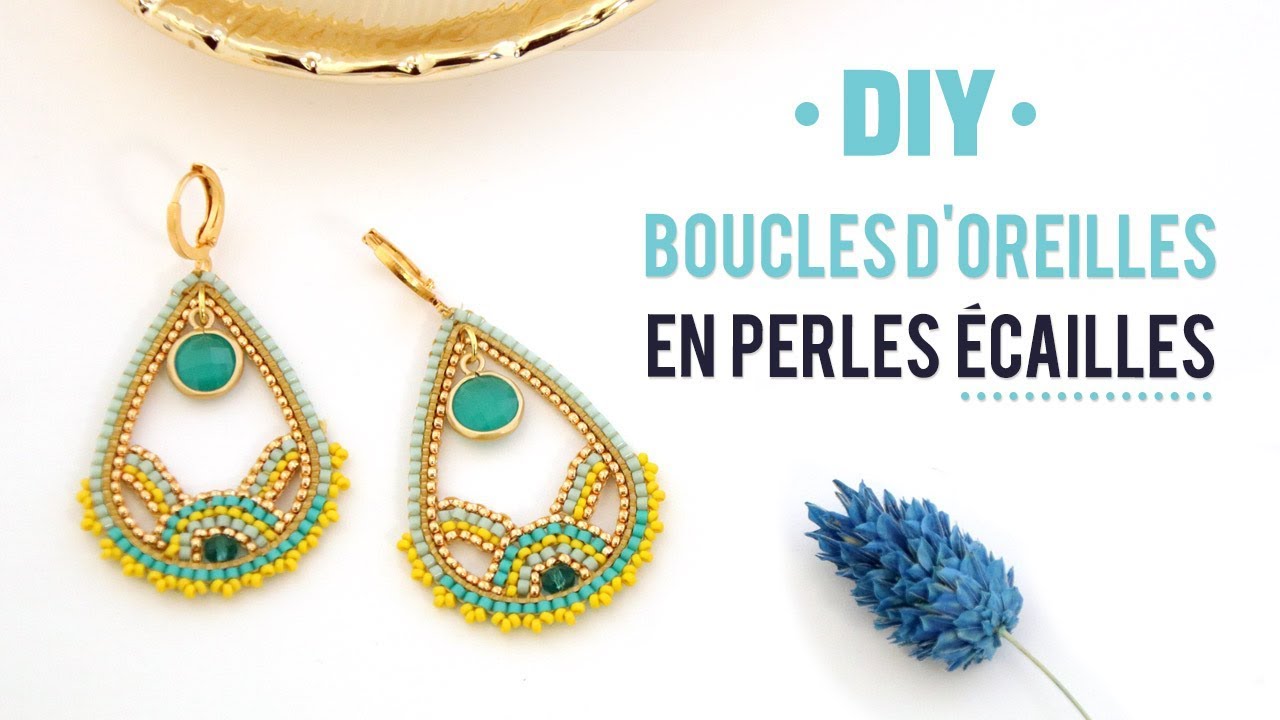 TUTO BIJOU | Boucles d'oreilles gouttes tissage en perles Miyuki motif écailles