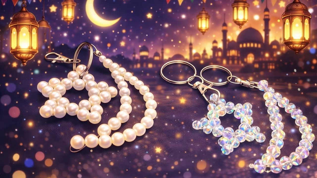  هلال رمضان بالخرز مسطح 🌙 ميدالية خرز هلال ☪️ زينة رمضان خرز #أفكار_خرز #زينة_رمضان_2025 #هلال_رمضان