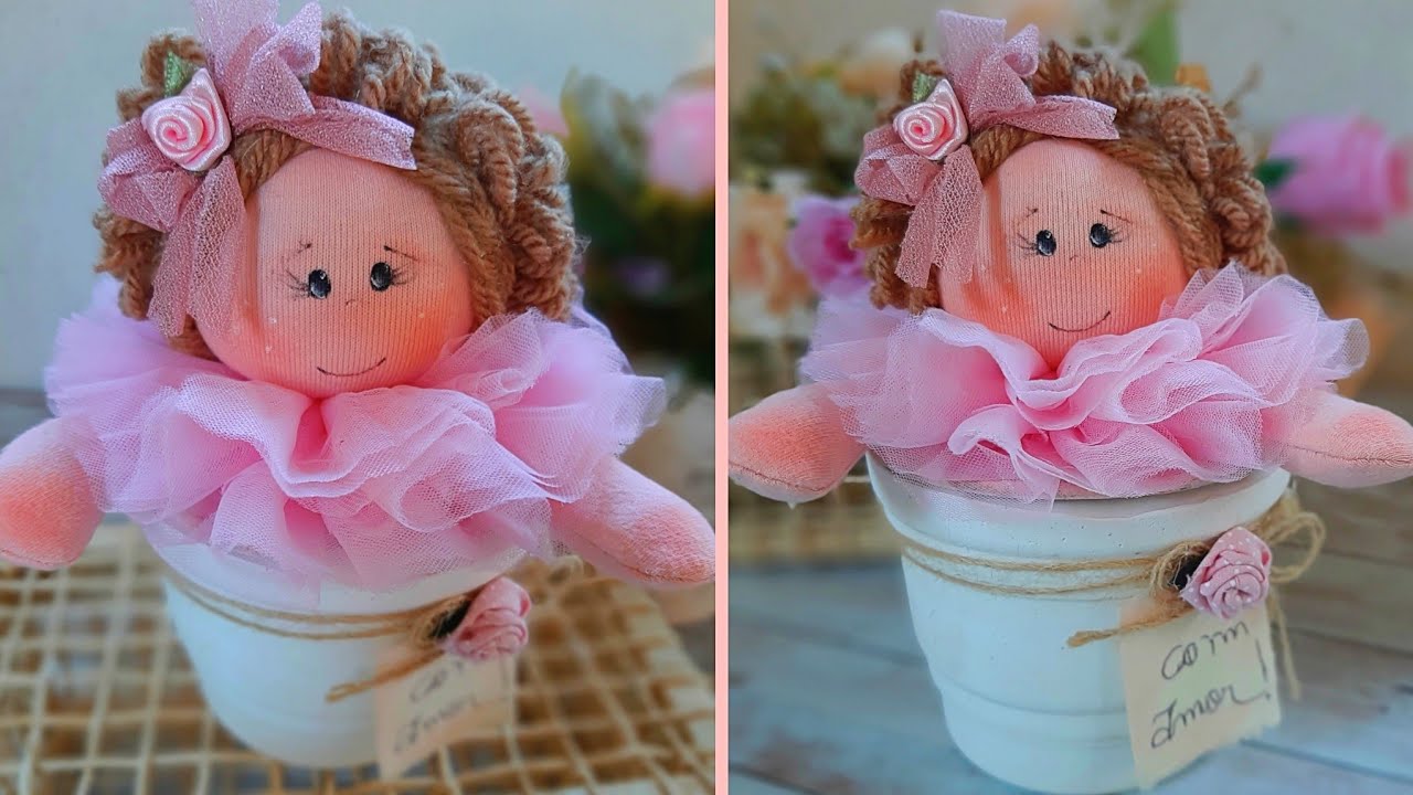 ✅️ (FÁCIL) Como fazer uma linda boneca de pano  no potinho.