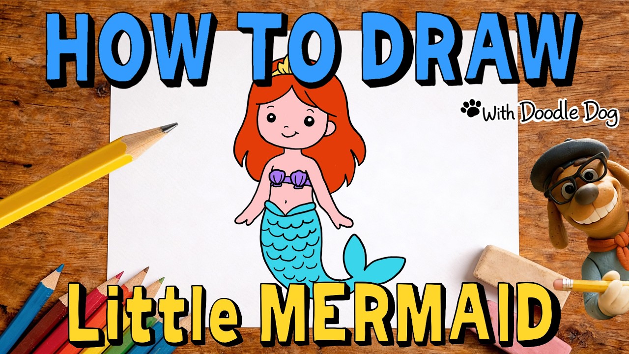 How to Draw a Little Mermaid 🧜‍♀️ | Easy Drawing for Kids | Doodle Dog