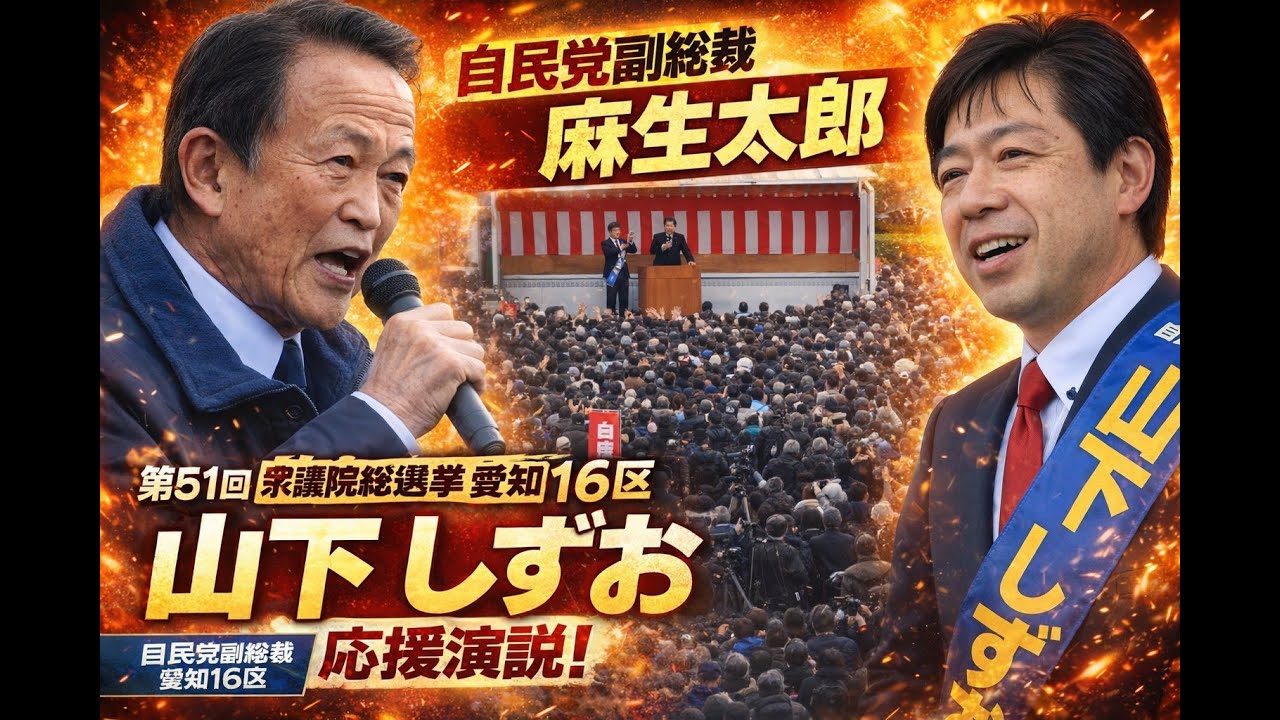 自民党副総裁　【麻生太郎】小牧来訪！山下しずおへ応援演説【公式】小牧市元市長 山下しずおの動画チャンネル＃山下しずお＃衆議院総選挙＃愛知１６区＃小牧市＃犬山市＃江南市＃扶桑町＃大口町＃北名古屋市豊山町
