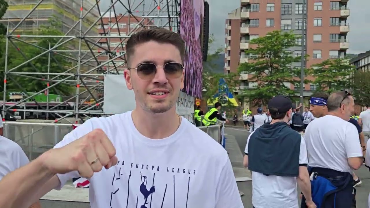Walking Through The Tottenham Fan Park In Bilbao