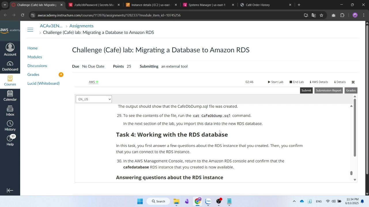 Module 6 - Challenge lab - Challenge Cafe lab  Migrating a Database to Amazon RDS