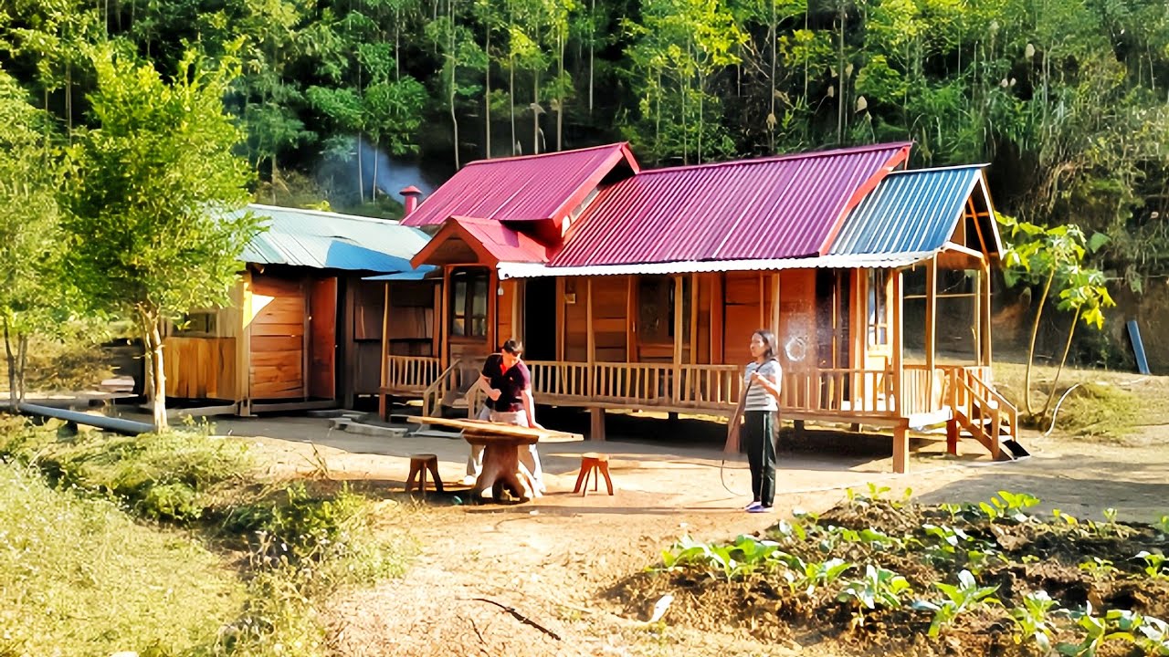 Full video 100 days of building a wooden house. collect agricultural products