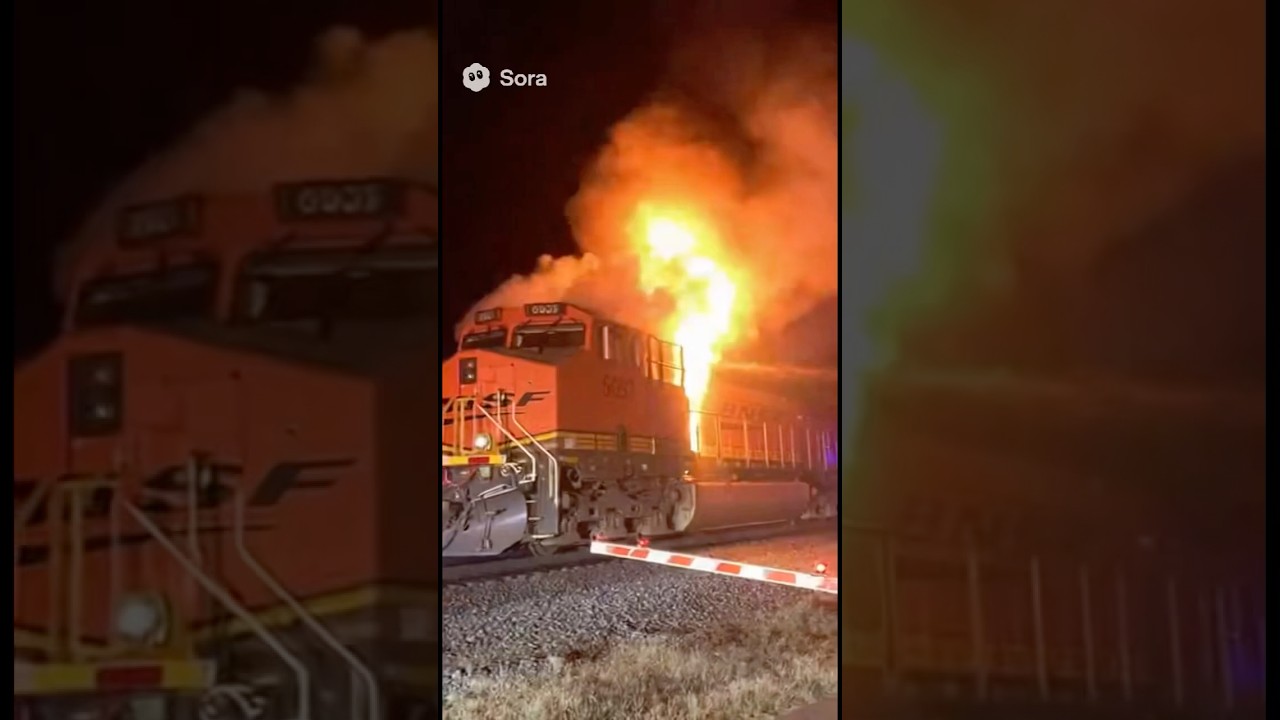 BNSF train caught on fire 🔥 #bnsf_railway #bnsf #explorepage #edit #ai #fypage #trainfire