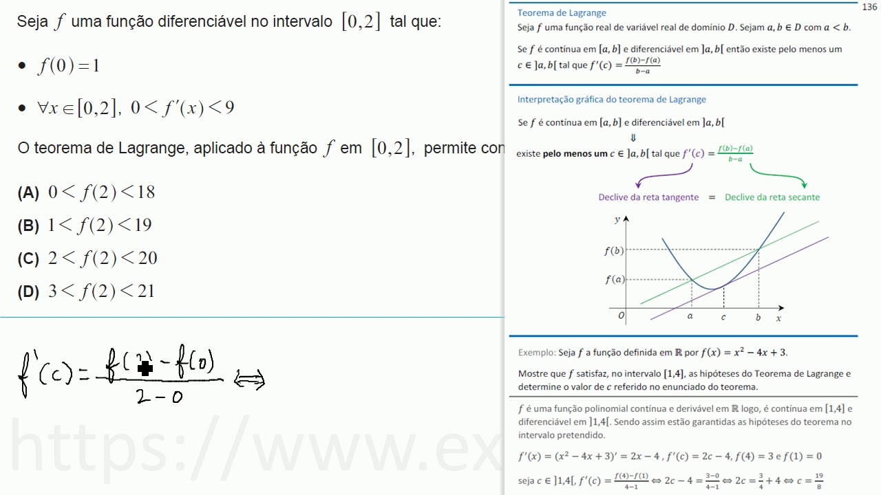Teorema Lagrange | Exame Nacional Matemática A 2018 - 1.ª Fase