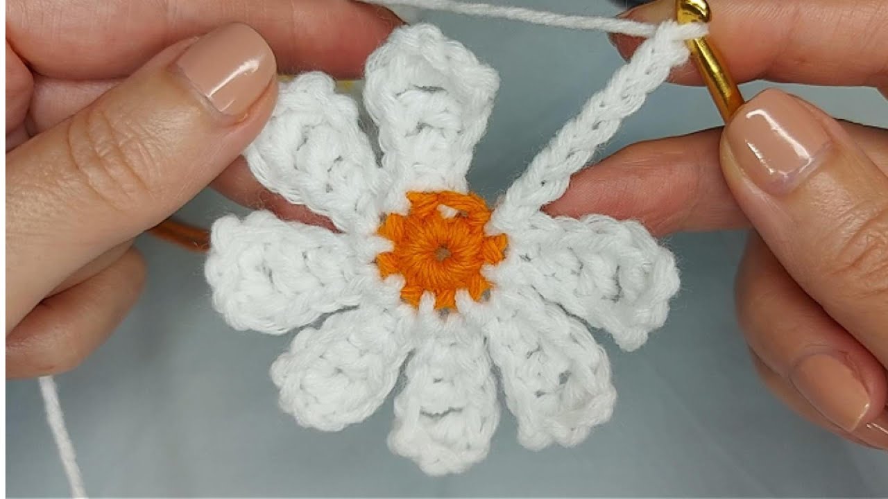 Margerite häkeln 🌼 | Einfache Crochet Blume | 8 Blütenblätter | Süßes DIY Geschenk | Crochet Daisy