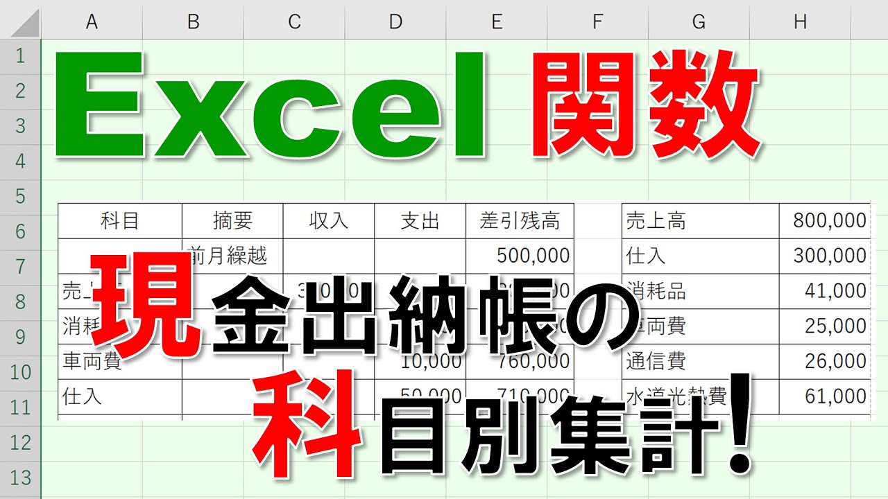 【Excel関数 徹底解説】現金出納帳の科目別集計!!