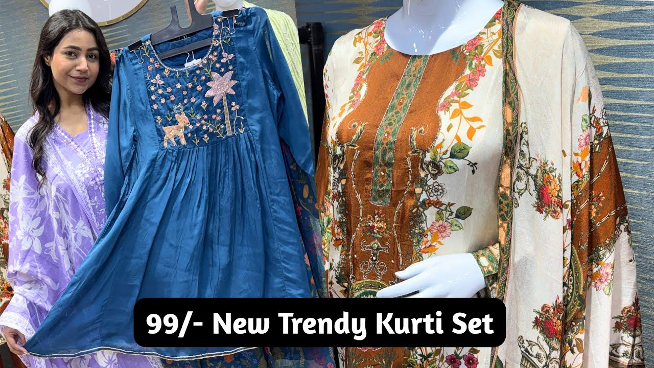 99/- PURE COTTON FABRIC KURTI PANT SET BEST WHOLESALE PRICE OF JAIPUR MARKET