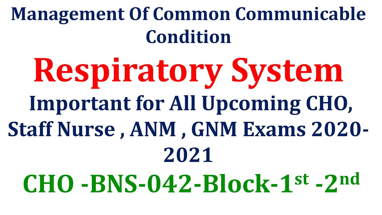 CHO2020 BNS042Management of CommonConditions & First Aid Unit-2 Common ConditionsRespiratory System