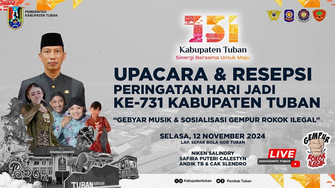 🔴 LIVE: PERINGATAN HARI JADI KE-731 KABUPATEN TUBAN - GEBYAR MUSIK & SOSIALISASI GEMPUR ROKOK ILEGAL
